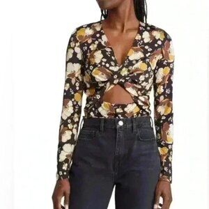 Paris Atelier Other Stories Women’s M Cut Out Belly Long Sleeve Floral Top